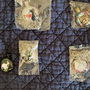 Four kitty cabachon necklaces on chains